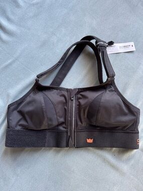 Front-Zip Black Sports Bra with Support